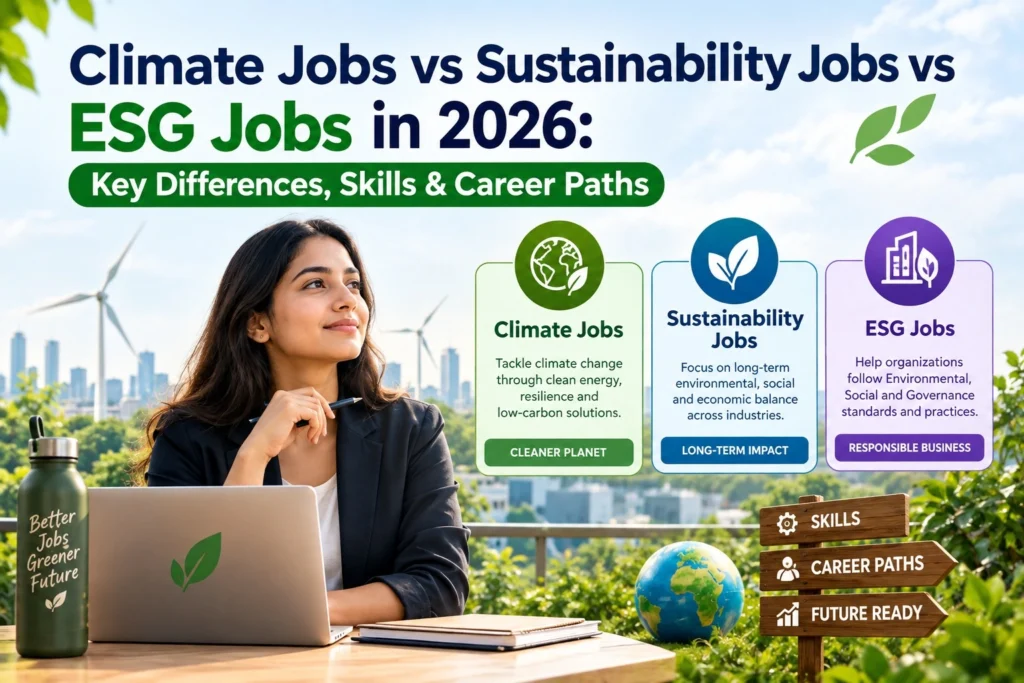 Climate Jobs vs Sustainability Jobs vs ESG Jobs in 2026: Key Differences, Skills & Career Paths